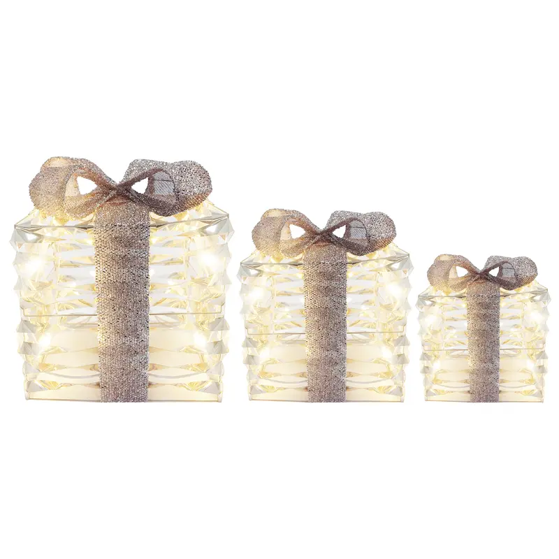 3-Pack Illuminated Gift-Style Christmas Ornaments – Metallic Gold & Copper Finish 1