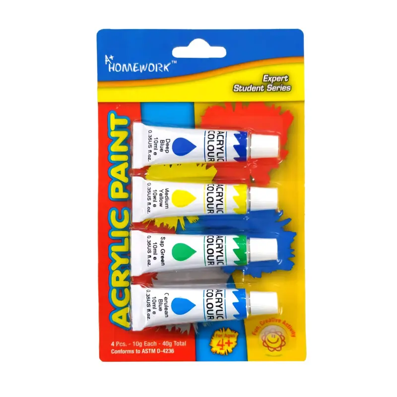 A+ Homework Primary Acrylic Paint Set – 4 Colors, 10G Each, Washable & Non-Toxic 1