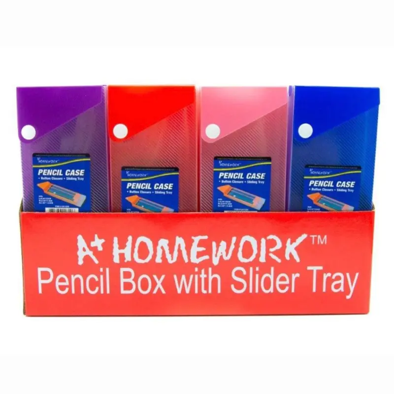 A+ Homework Zippered Pencil Case – Button Closure + Sliding Tray Organizer 1