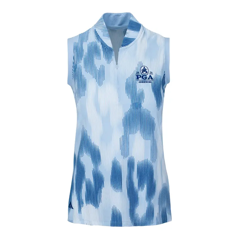 Adidas Women’S Tour Printed Sleeveless Polo – 2026 Pga Championship Performance Style In Dusky Petrol Blue 1