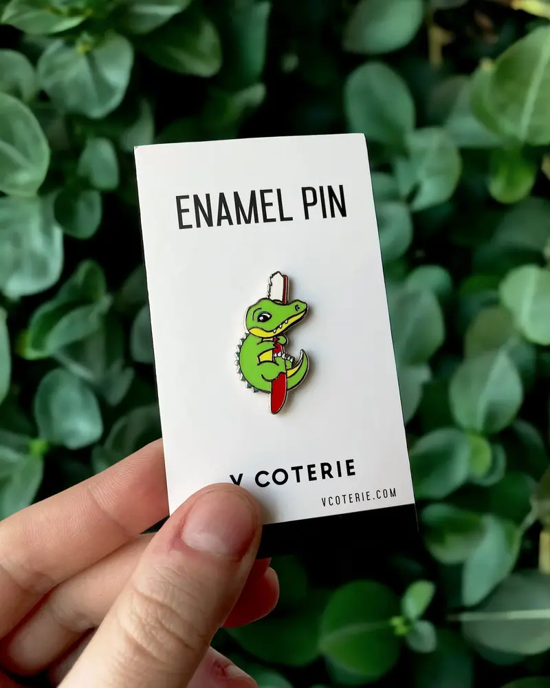 Alligator With Toothbrush Whimsical Enamel Pin – V Coterie 1