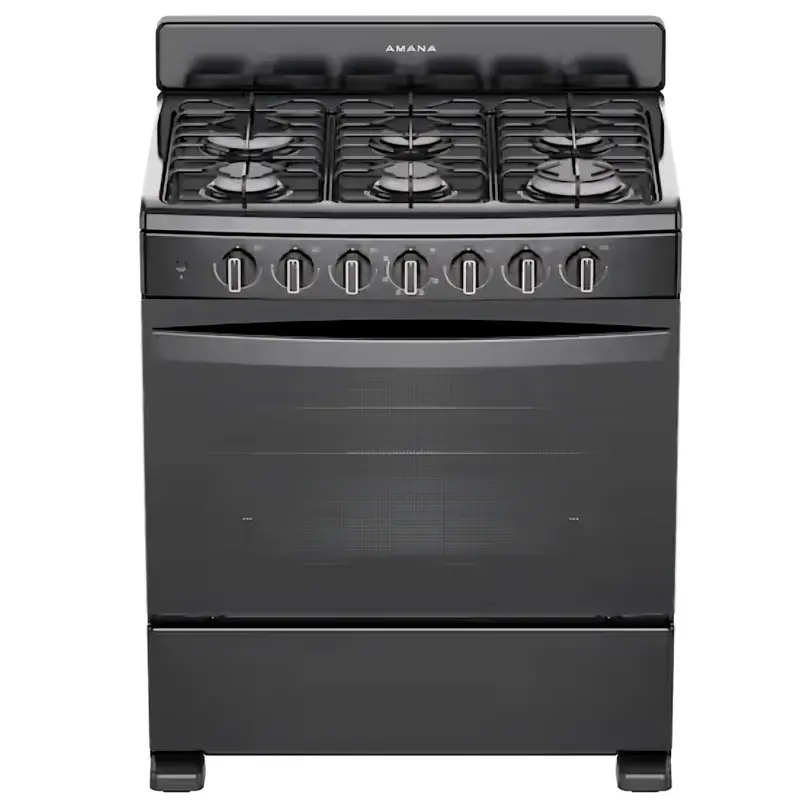 Amana 30-Inch Freestanding Gas Range – Matte Black, 6 Burners 1