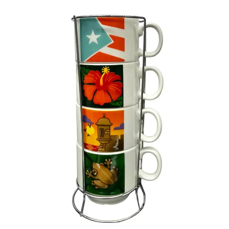 Amanecer Borincano Artisan Coffee Cup Set – 4-Piece With Display Holder 1
