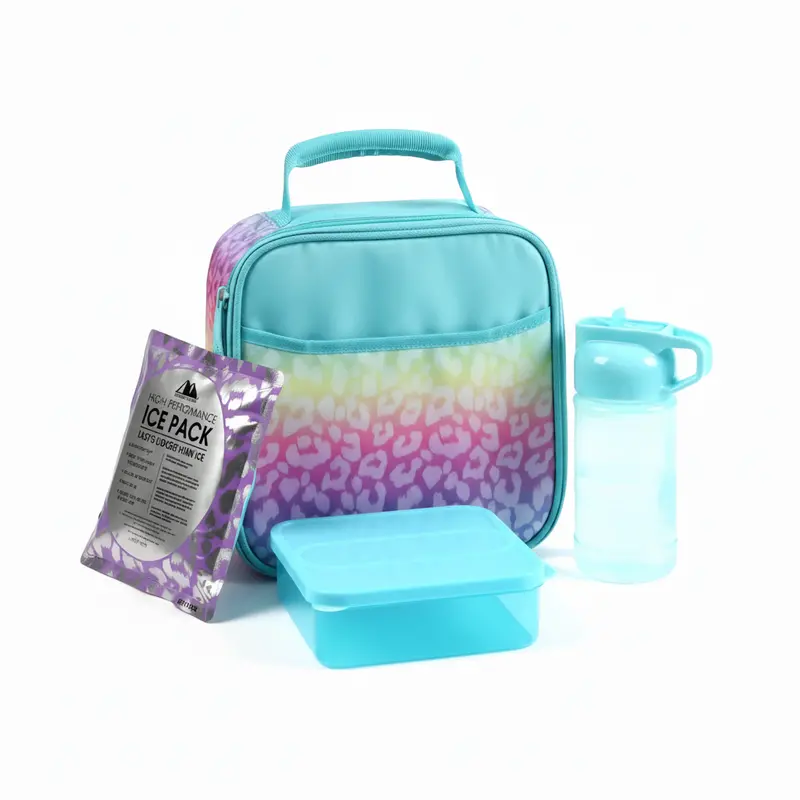 Arctic Zone Rainbow Leopard Print Insulated Lunch Box Set With Ice Pack 1