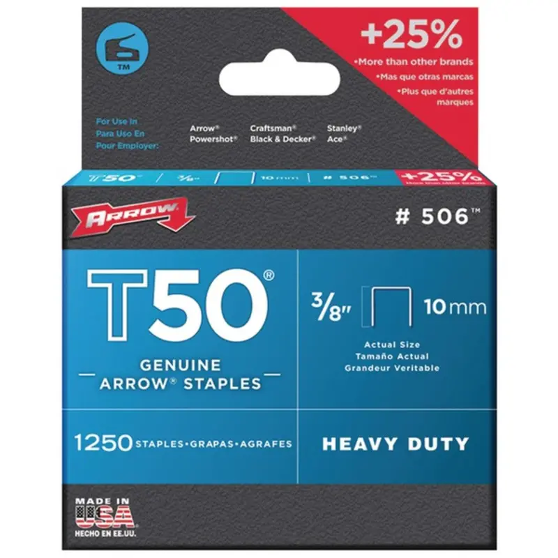Arrow 50624 T50 Staples – 3/8-Inch Length, 1,250-Count Pack For General Fastening 1