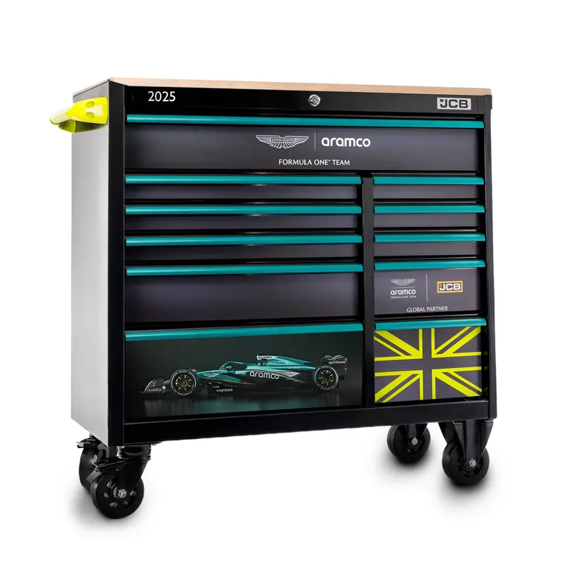 Aston Martin Aramco F1™ X Jcb 42" 11-Drawer Steel Roller Cabinet With Hardwood Worktop 1