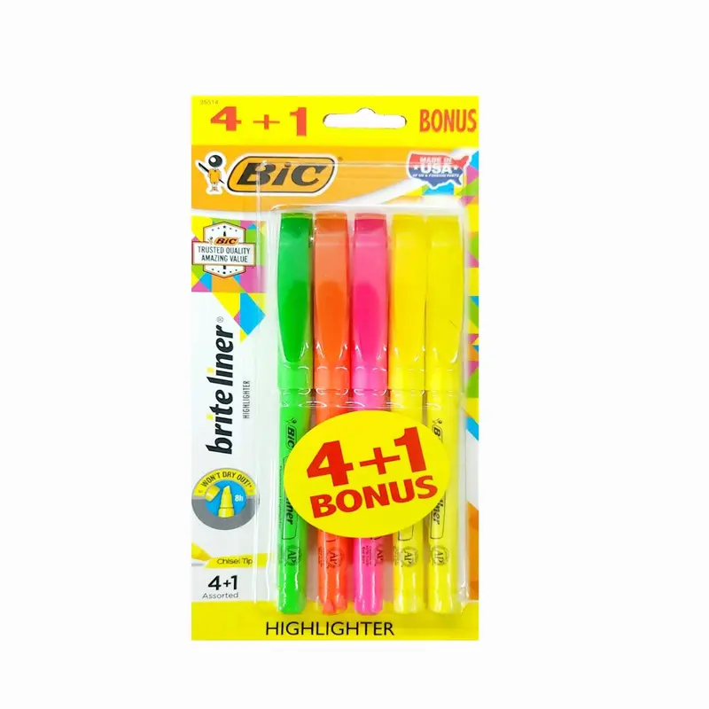 Bic Brite Liner Highlighters – 4-Color Pack With Bonus Marker 1