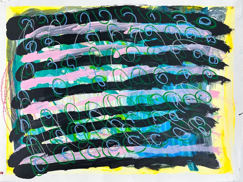 Black, Blue, Yellow Abstract Study By Shawna Campbell 1