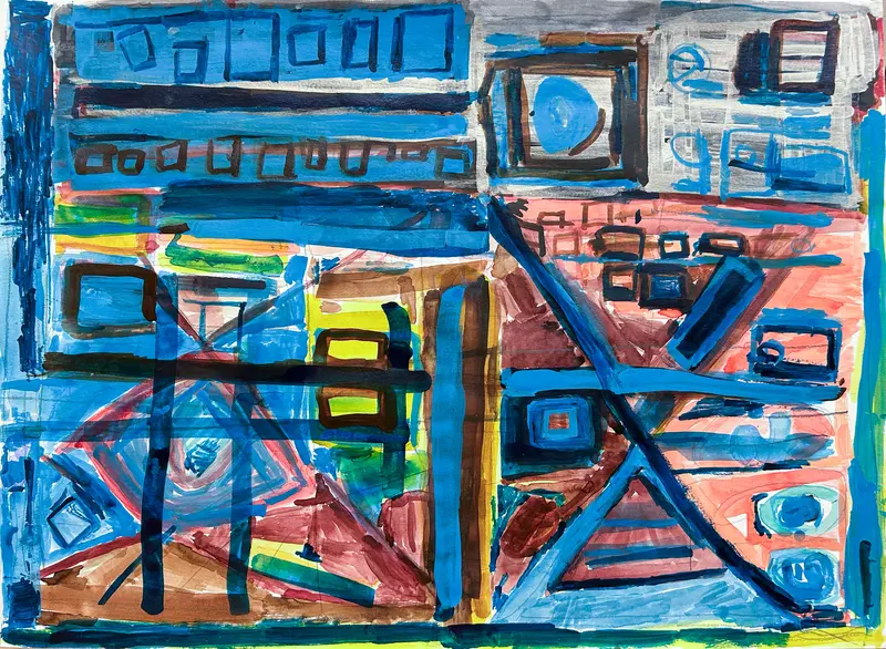 Blue And Orange Abstract Study By Derek Ellis 1