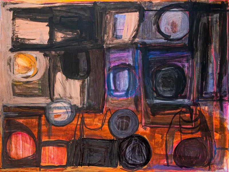 Blue Orange Beige Abstract Study No. 14 By Susan Hudson 1