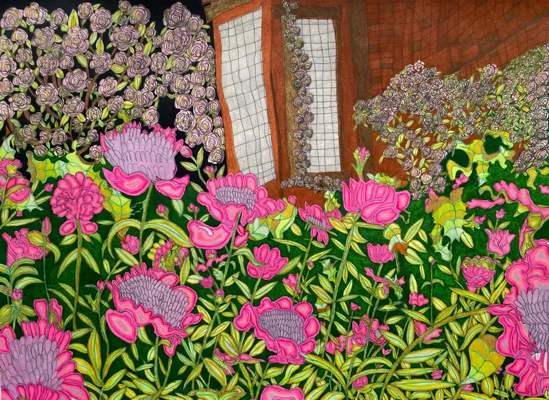 Botanical Still Life: Dark Pink Blooms By Chantell Donwell 1