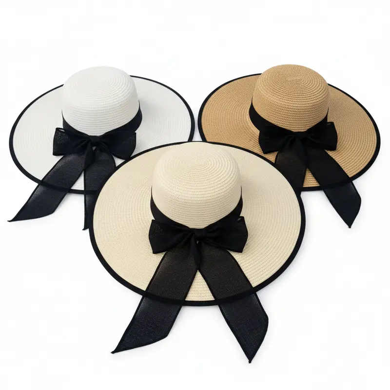 Breathable Straw Sun Hat With Fabric Edge And Burlap Accent Bow 1