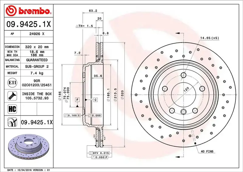 Brembo 0994251Xc02 High-Performance Slotted Brake Rotor – Direct Replacement 1