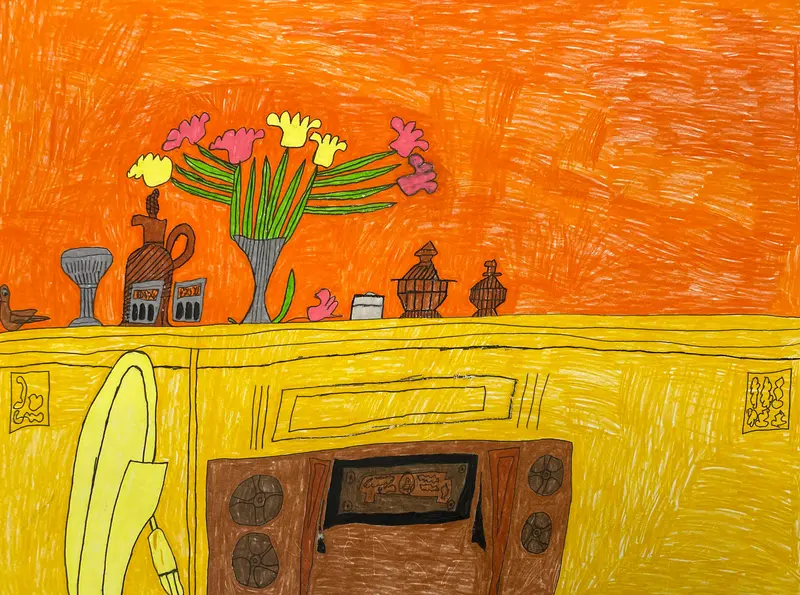 Caleb Brazill'S Fireplace Mantel With Fire Scene Motif 1