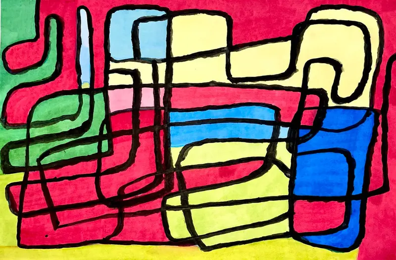 Color-Focused Abstract Untitled 08 In Blue, Yellow, And Red By Jerry Dortch 1