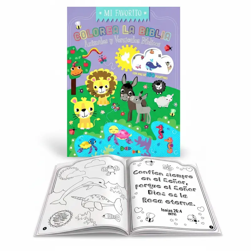 Colorea La Biblia: Faith-Based Coloring Book With Animals, Scripture Verses, And 100 Stickers 1