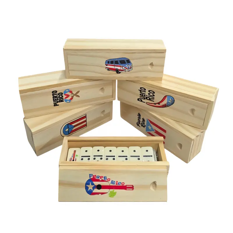 Compact Wooden Domino Set – Mini Size With Puerto Rico Motifs 1