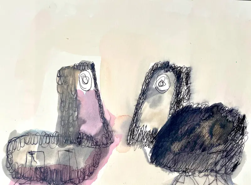 Dale Roberts' Untitled Birds #3: Pink And Tan Avian Study 1