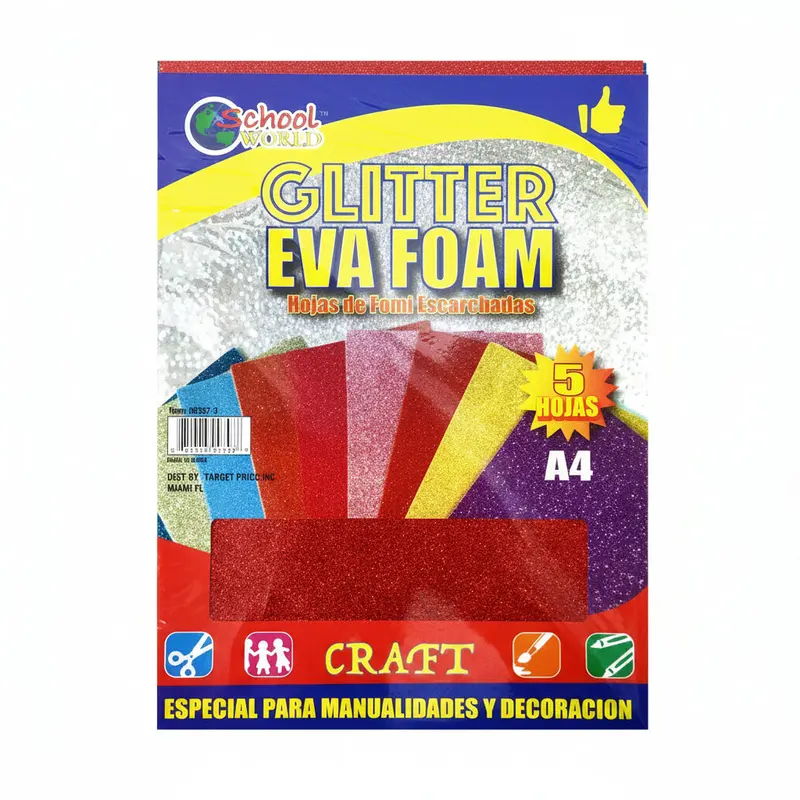 Eva Foam Sheets With Glitter Finish – Primary Colors, 5-Sheet Craft Pack 1