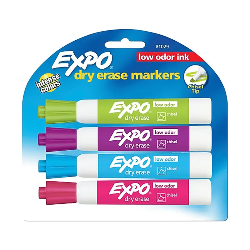 Expo Low-Odor Dry-Erase Markers – Chisel Tip, 4-Color Set 1