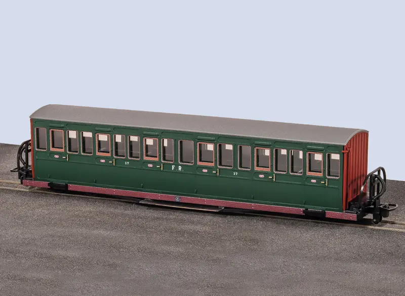Ffestiniog Railway Short 'Bowsider' Coach – Colonel Stephens Livery, No. 17 1