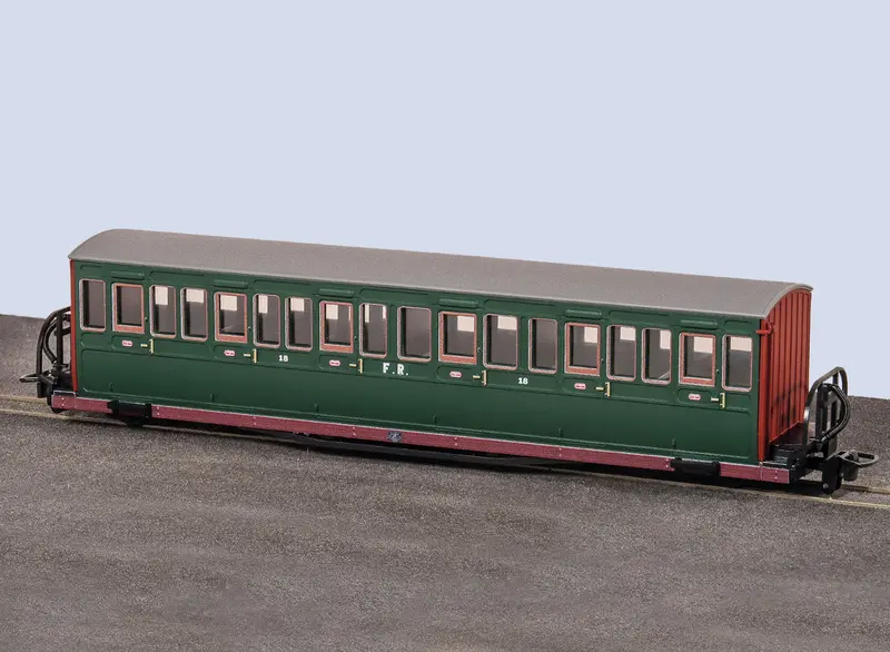 Ffestiniog Railway Short 'Bowsider' Coach – Colonel Stephens Livery, No. 18 1