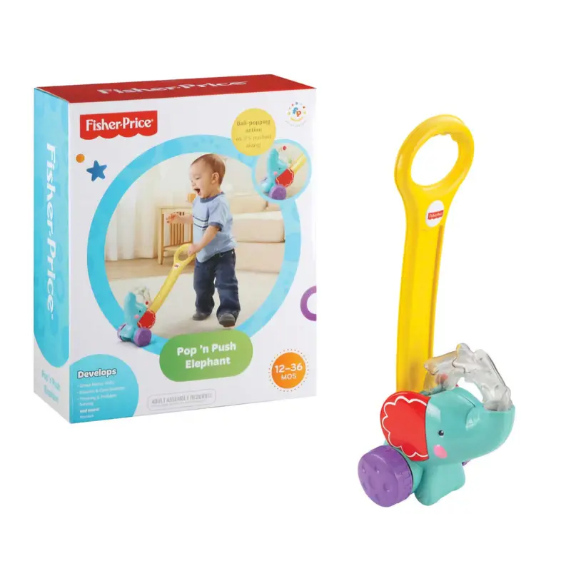 Fisher-Price Pop 'N Push Elephant – Interactive Rolling Toy For Toddlers 1
