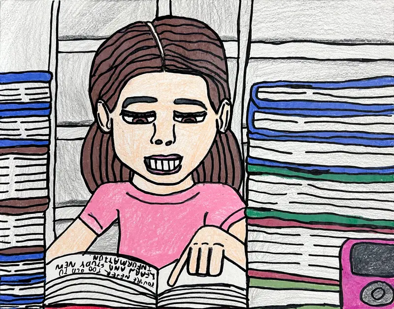 Focused Young Woman Studying – Contemporary Educational Art By John Peterson 1