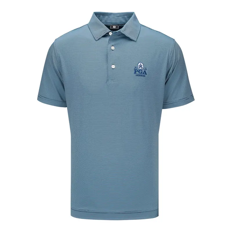 Footjoy Men’S 2026 Pga Championship Microfeeder Stripe Polo – Navy & Light Blue 1