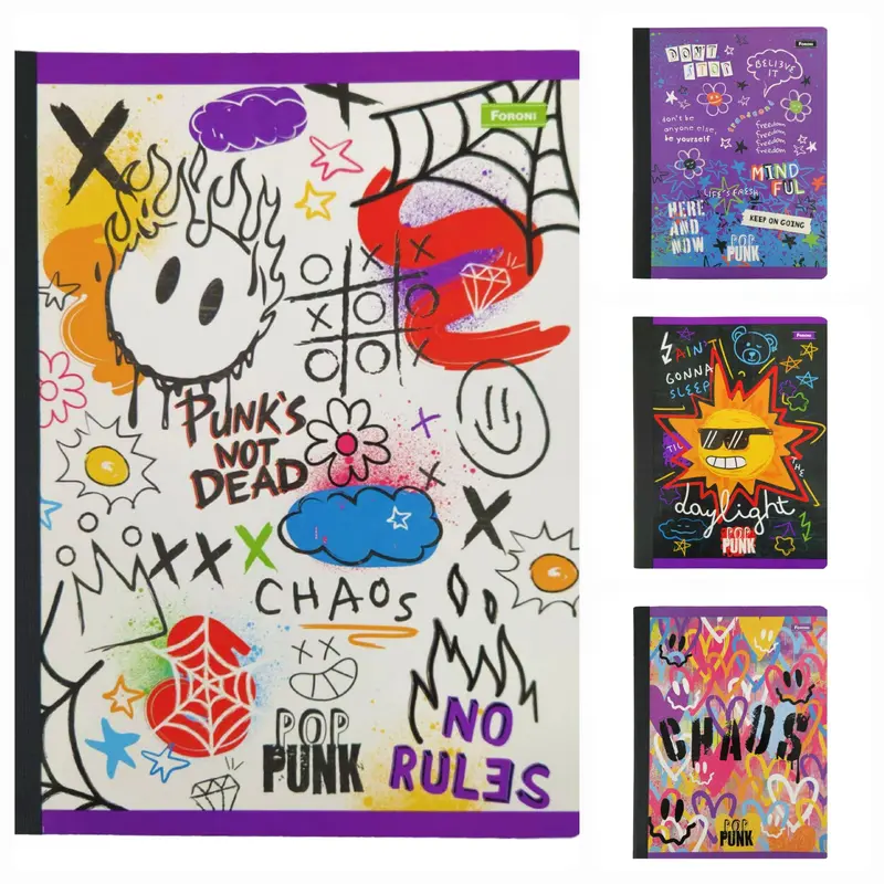 Foroni Pop Punk Notebook – Edgy Black-And-White Lined Journal For Teens 1