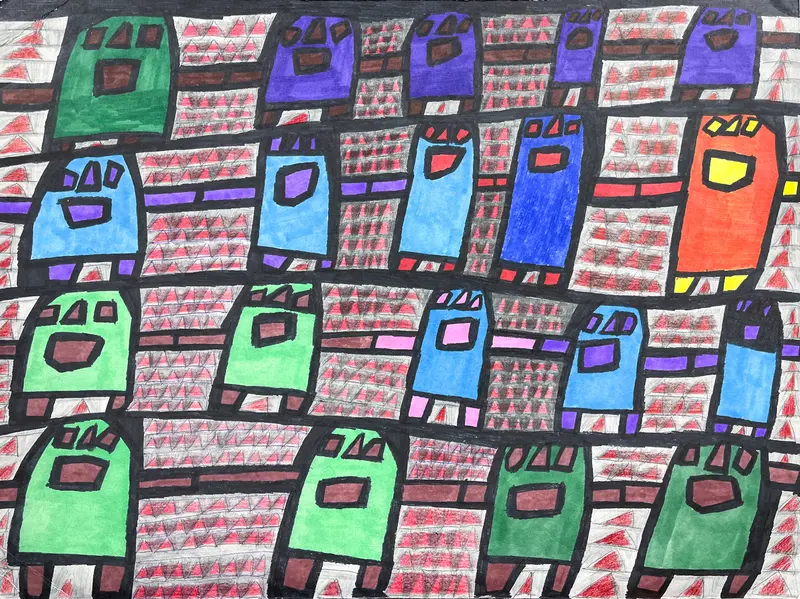 Geometric Abstraction In Blue, Green, And Orange By Robert Duncombe 1
