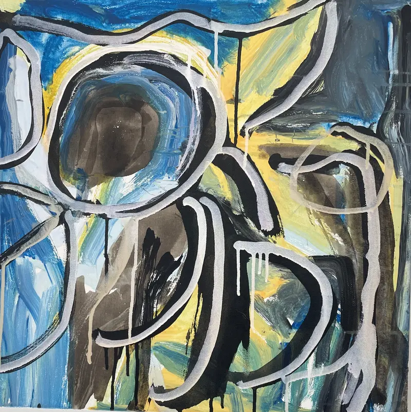 Geometric Composition In Blue, Gold, Black & White By Latoya Elliot 1