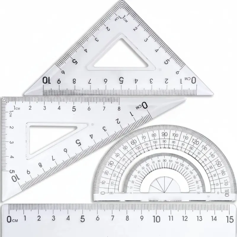 Geometry & Math Ruler Set – 4-Piece Assortment Including Straightedge, Protractor, And Triangle Rulers 1