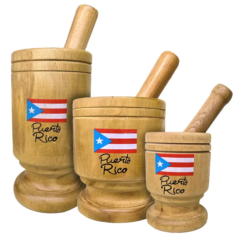 Handcrafted Puerto Rican Flag Mortar And Pestle Set – Solid Wood Kitchen Tool 1