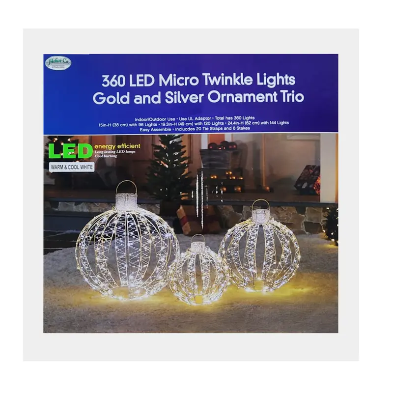 Hofert'S 360-Degree Micro Twinkle Lights – Gold & Silver Ornament Trio Set 1