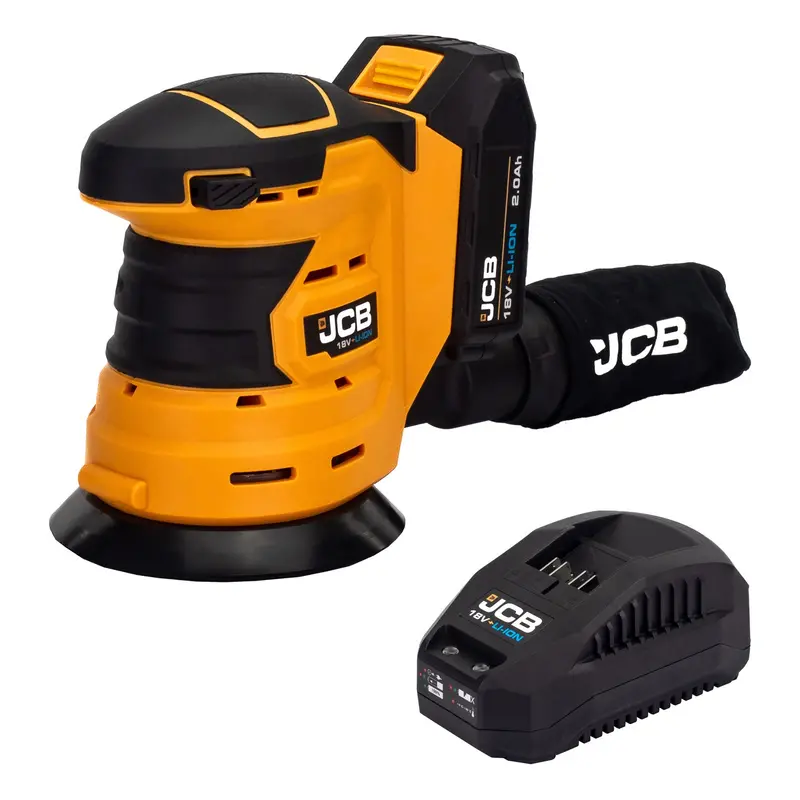 Jcb 18V Cordless Orbital Sander — 125Mm (5"), 2.0Ah Battery, Dust Bag & Charger Included | 21-18Os-2X 1