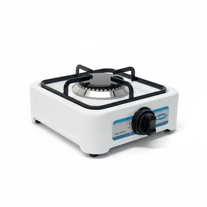 Konfort Single-Burner Portable Gas Stove – Sleek White Design 1