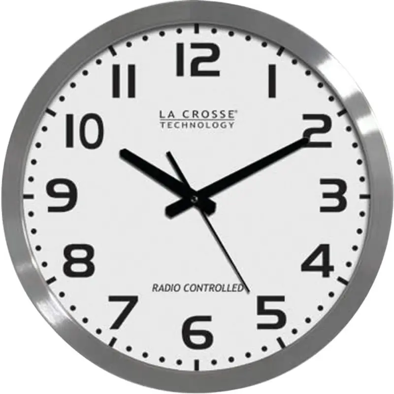 La Crosse Wt-3161Wh Atomic Wall Clock – 16-Inch Brushed Metal Design With Self-Setting Time 1