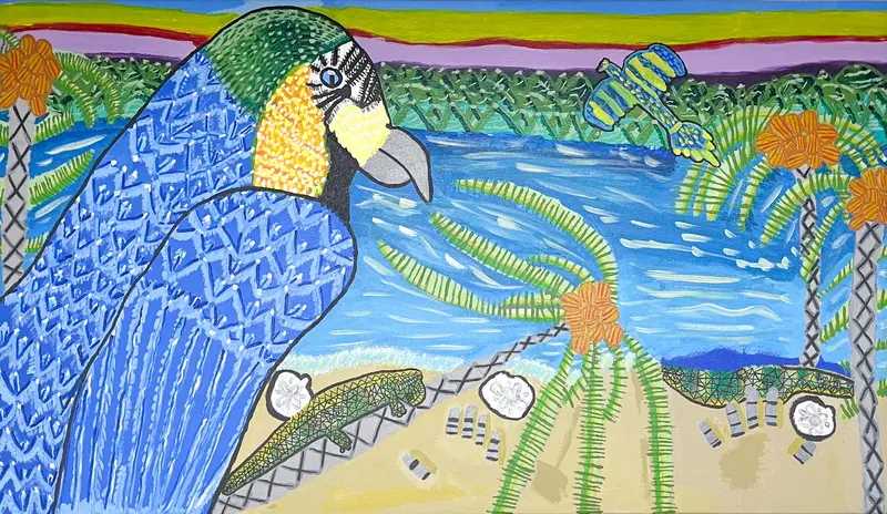 Macaw At The Beach Tropical Art Print By Detroit Angel Tweety 1
