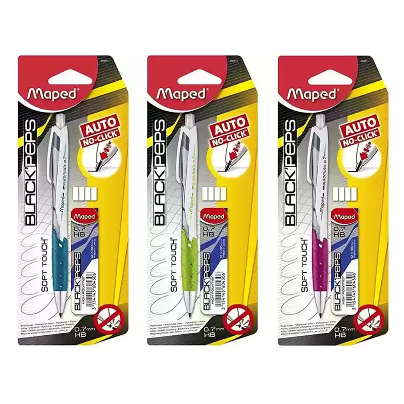 Maped Black'Peps Mechanical Pencil (0.7Mm) With Replaceable Erasers 1