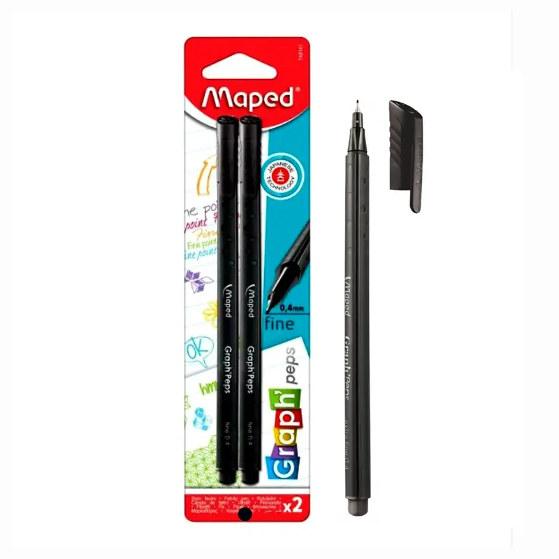 Maped Graph'Peps Fine-Line Pens (0.4 Mm) – 2-Pack, Black Ink 1
