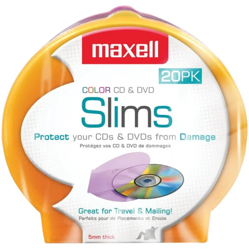Maxell 190073 Slim Cd/Dvd Cases – Assorted Colors (20-Pack) 1