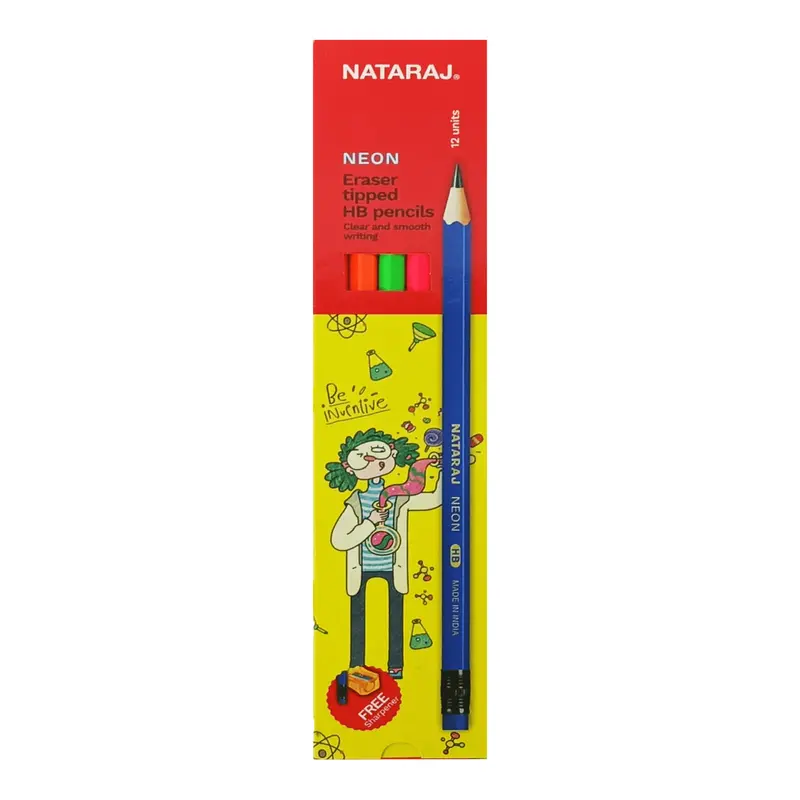 Nataraj Neon Hb #2 Pencils – 12-Pack With Built-In Sharpener And Eraser 1