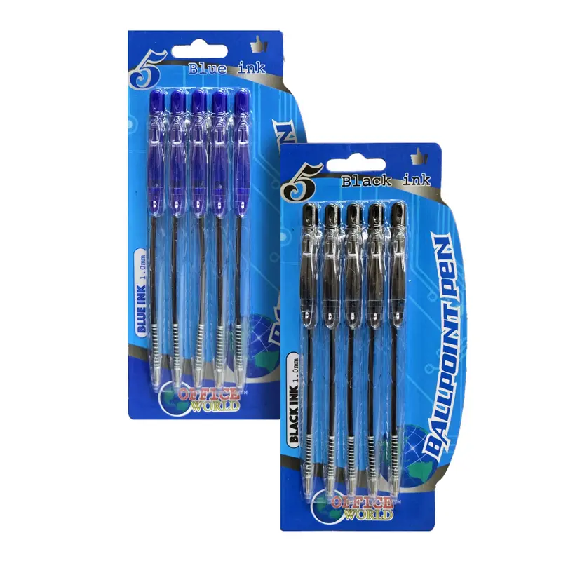 Office World 5-Pack Fine-Point Ballpoint Pens – Black Or Blue Ink 1