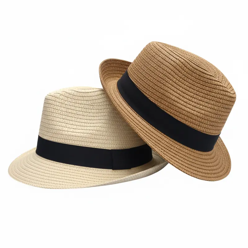 Panamá-Style Straw Fedora Hat – Unisex Black-Banded Fedora 1