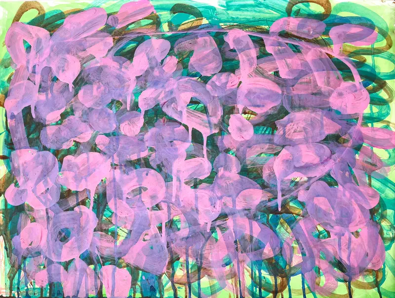 Pink Floral Composition On Green Background By Julieann Dombrowski 1