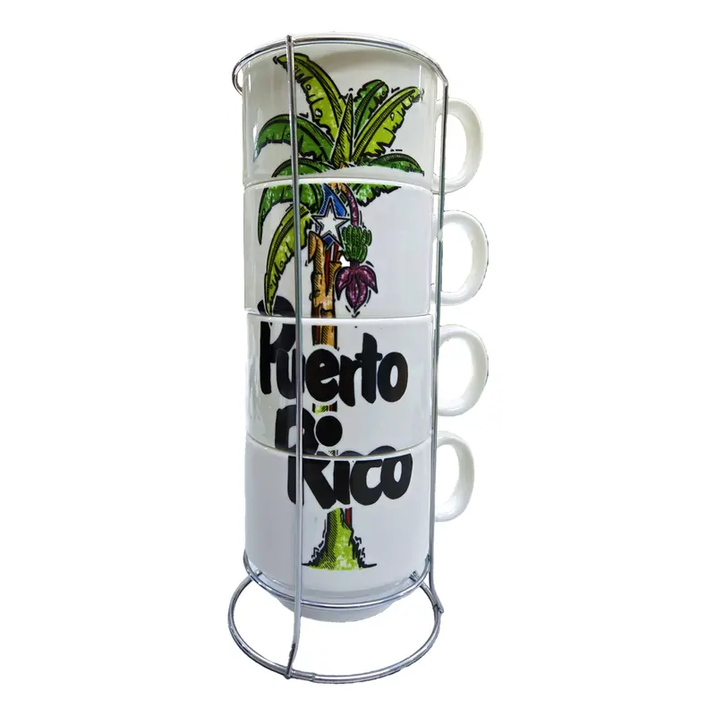 Puerto Rico-Themed 4-Cup Plantain Tree Set With Metal Stand 1