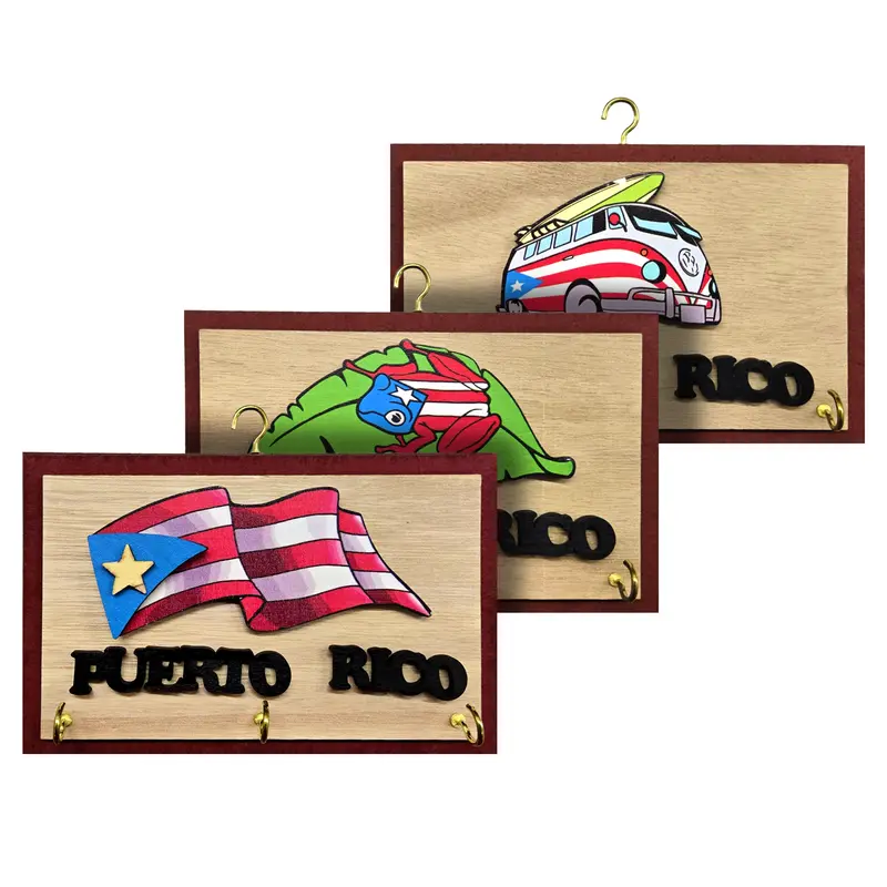 Puerto Rico Wooden Wall-Mount Key Holder – Rustic Island Style 1