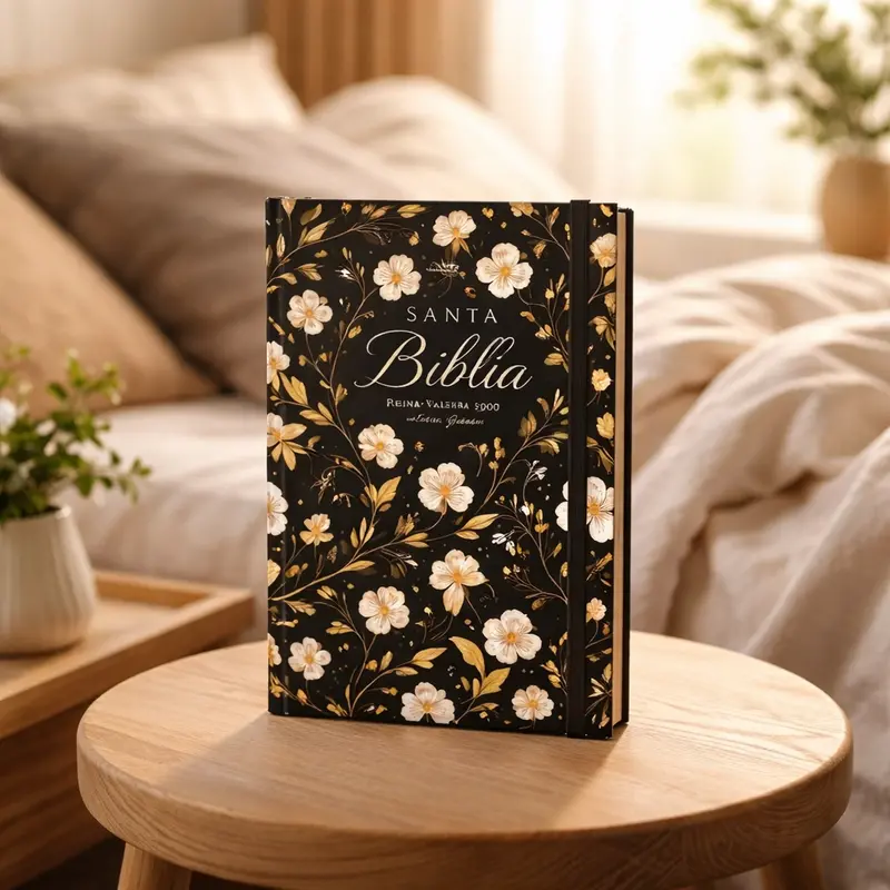 Reina Valera 1960 Holy Bible – Black Spring Pattern Cover, 12-Point Easy-Read Font 1