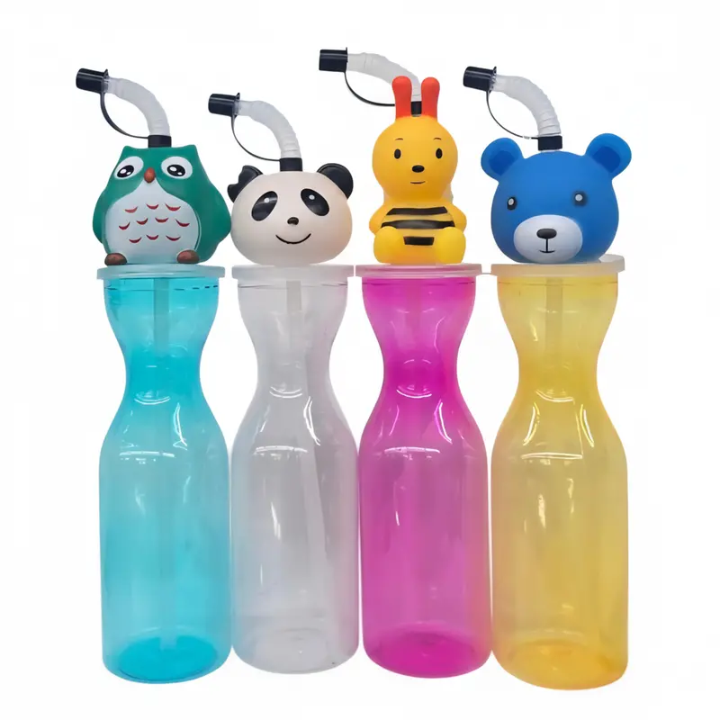 Royal Deluxe Clear Animal-Themed Water Bottles – Cute Design With Integrated Straw 1